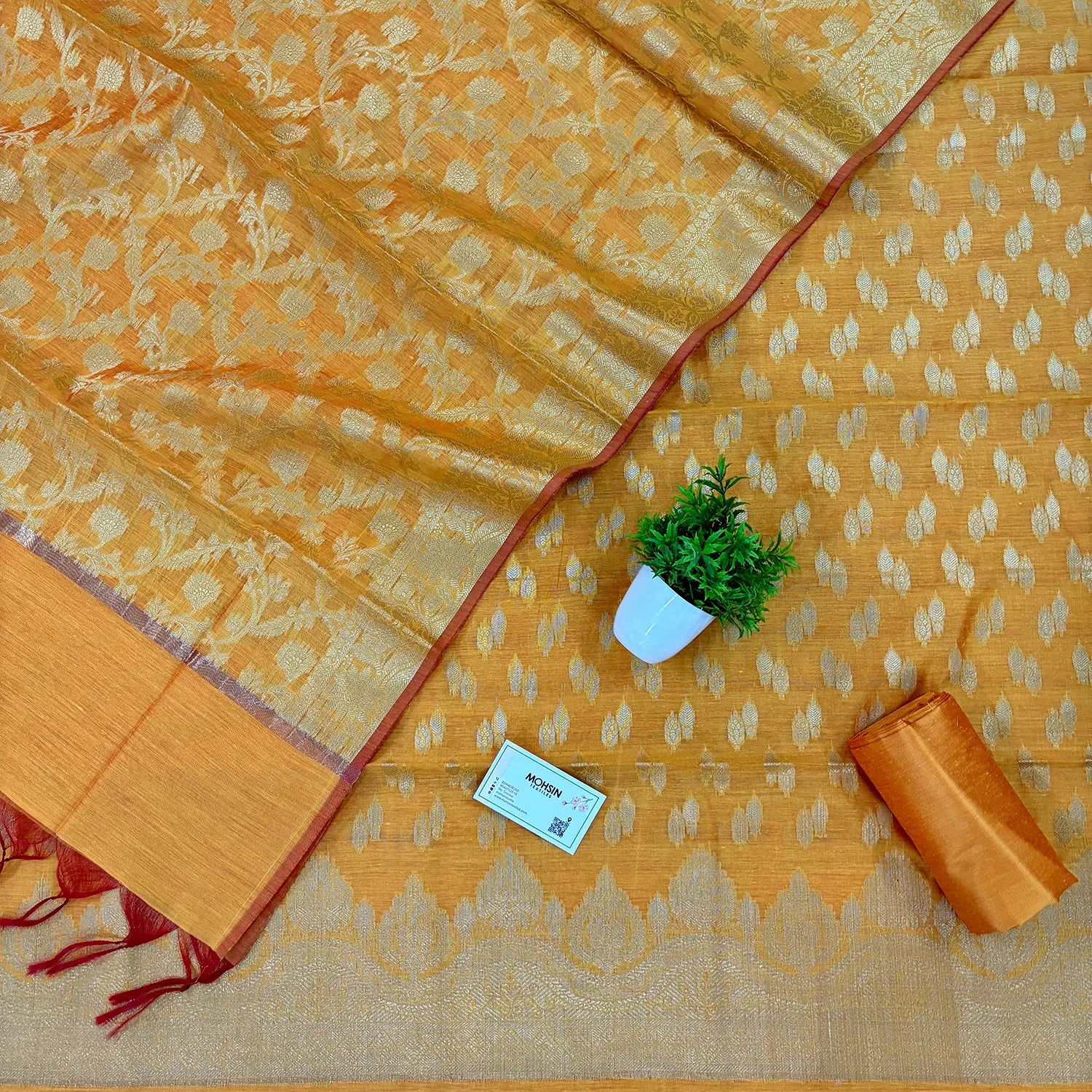 Yellow Golden Zari Banarasi Silk Suit