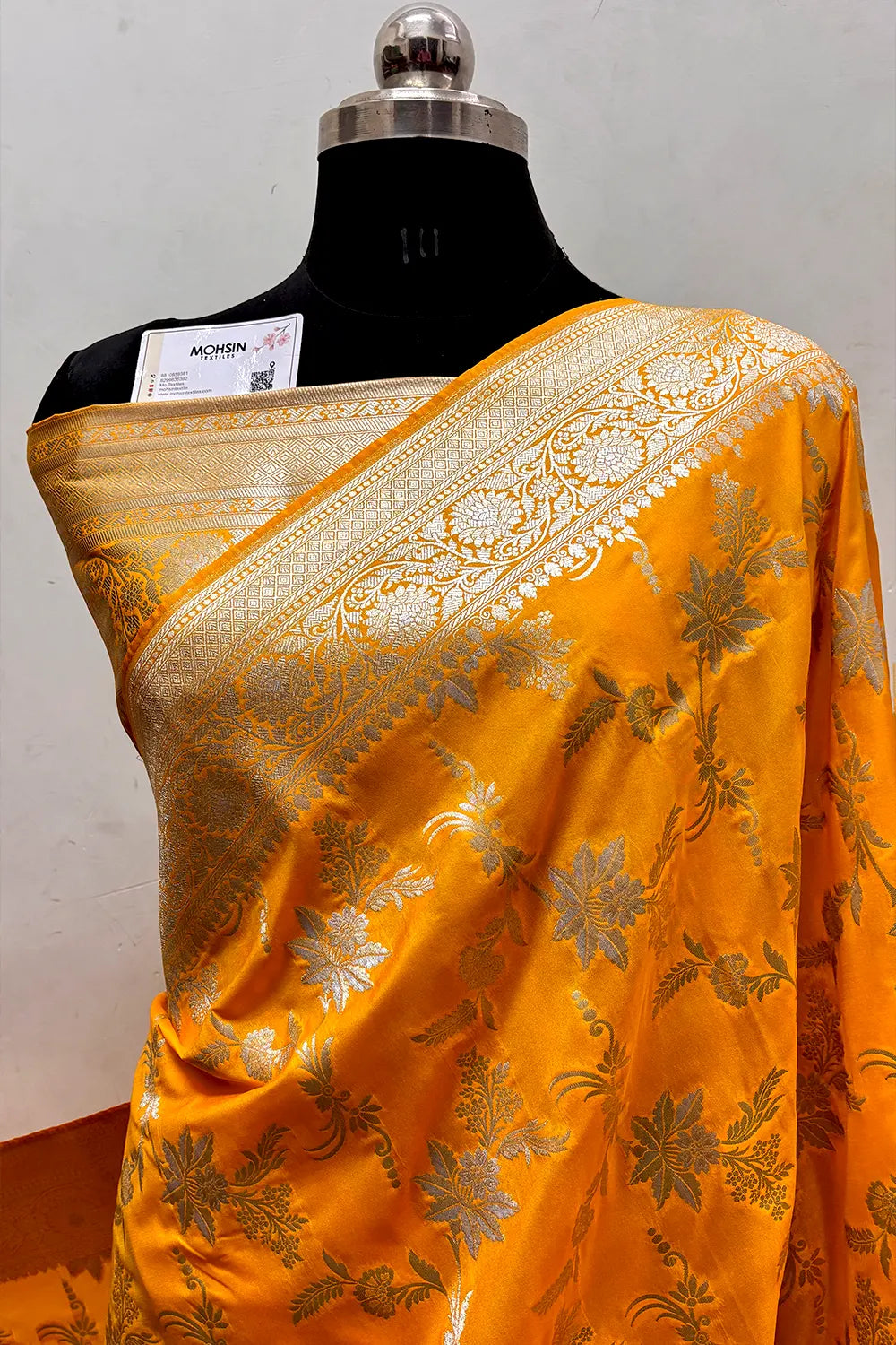 Yellow Jasmine Jaal Katan Silk Banarasi Saree