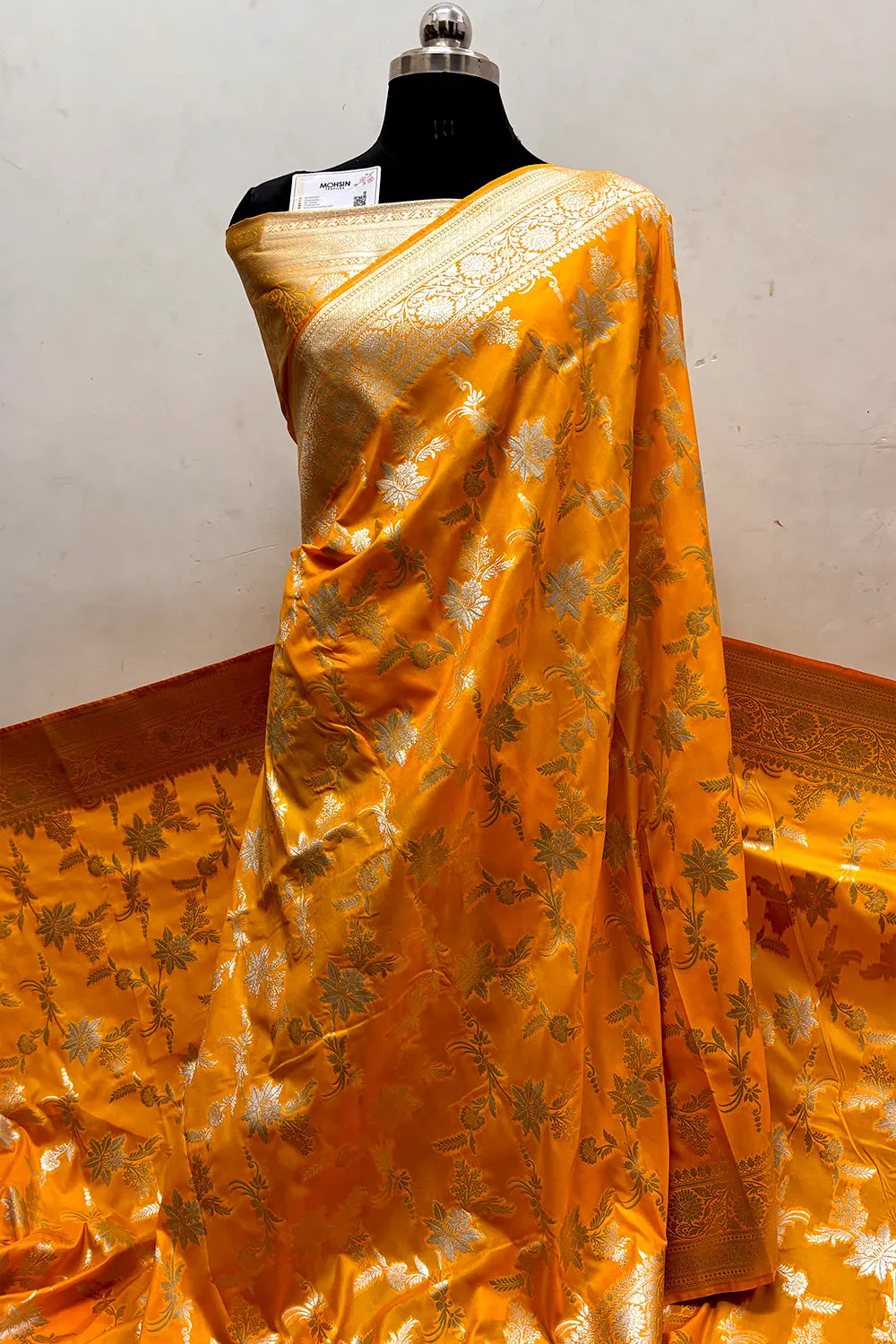 Yellow Jasmine Jaal Katan Silk Banarasi Saree