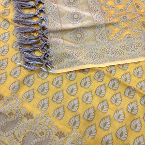 Yellow Kacchi Carry Patta Cotton Silk Banarasi Suit