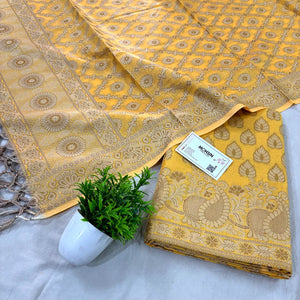 Yellow Kacchi Carry Patta Cotton Silk Banarasi Suit