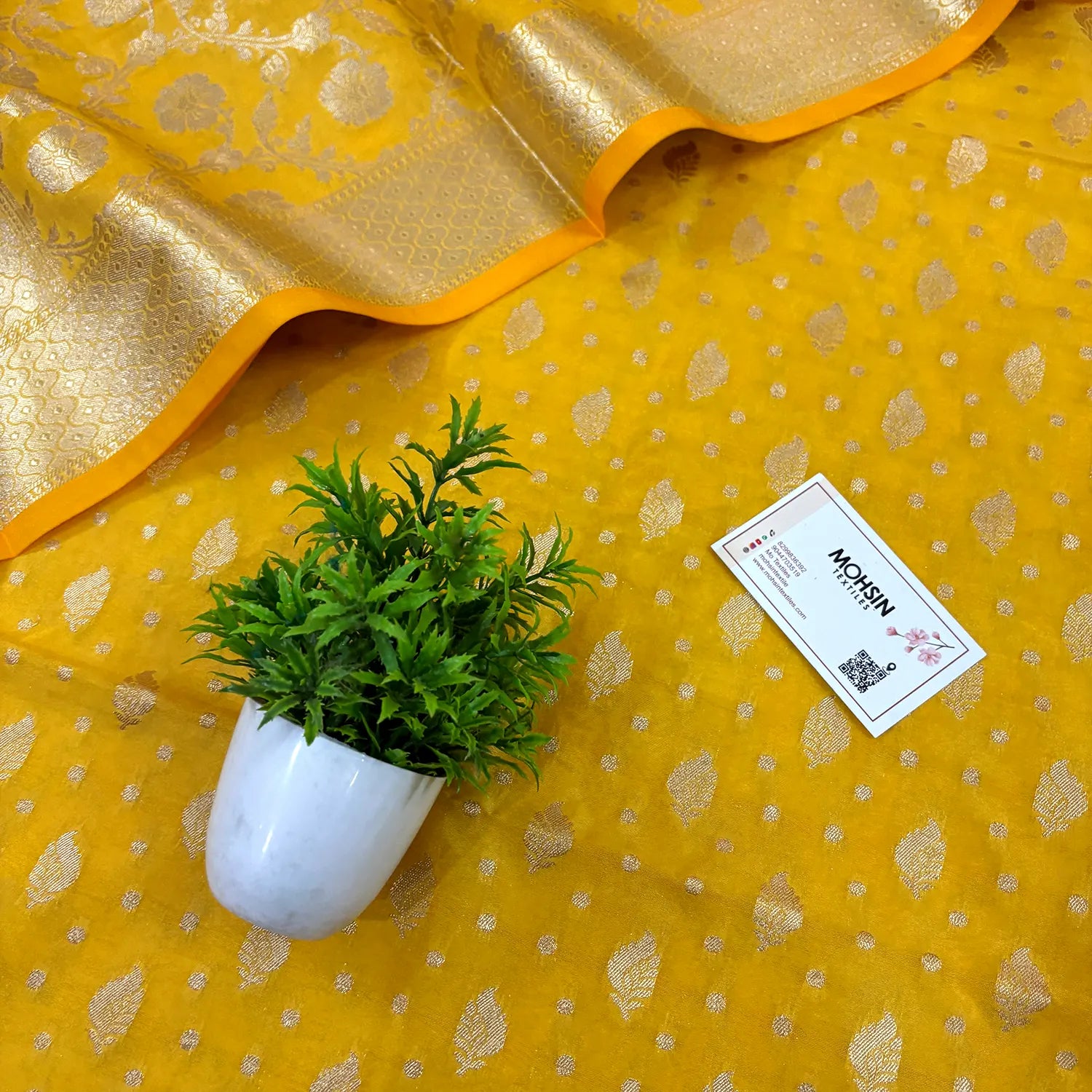 Yellow Kalli Patta Katan Silk Banarasi Suit