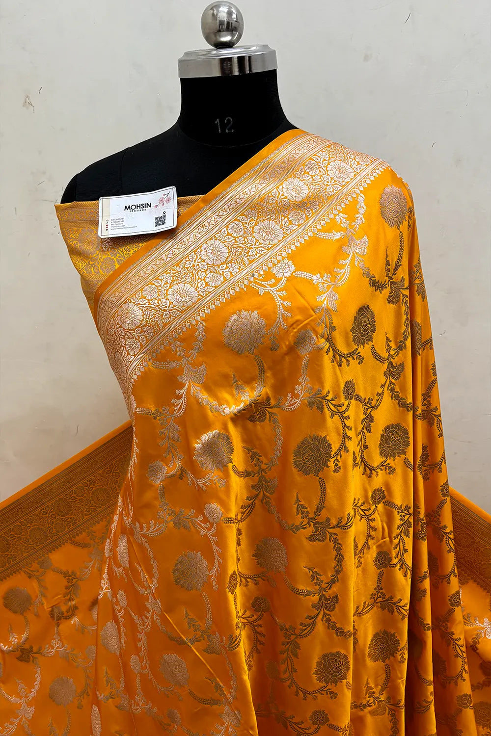 Yellow Laabela Jaal Katan Mashru Silk Banarasi Saree