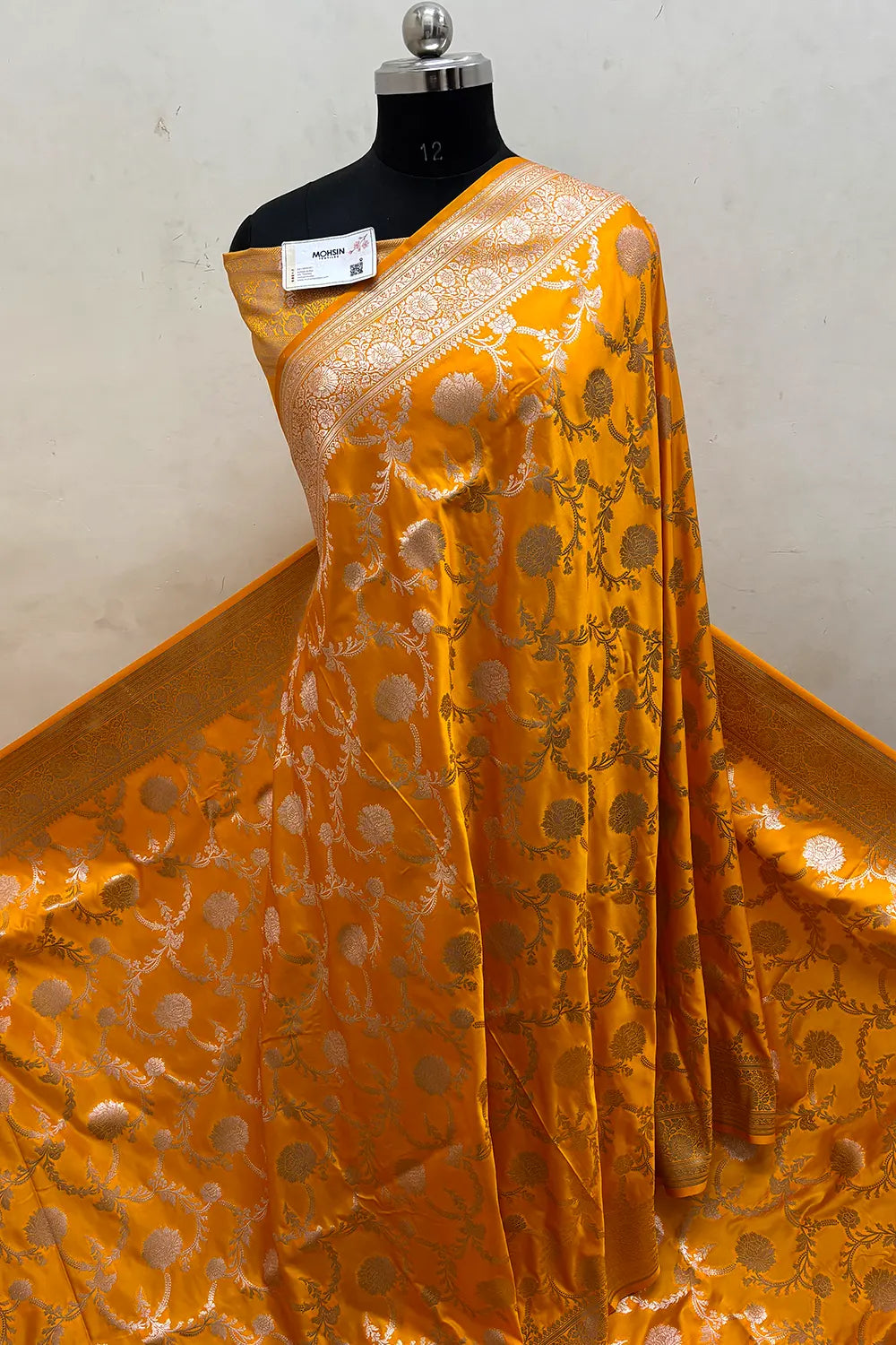 Yellow Laabela Jaal Katan Mashru Silk Banarasi Saree