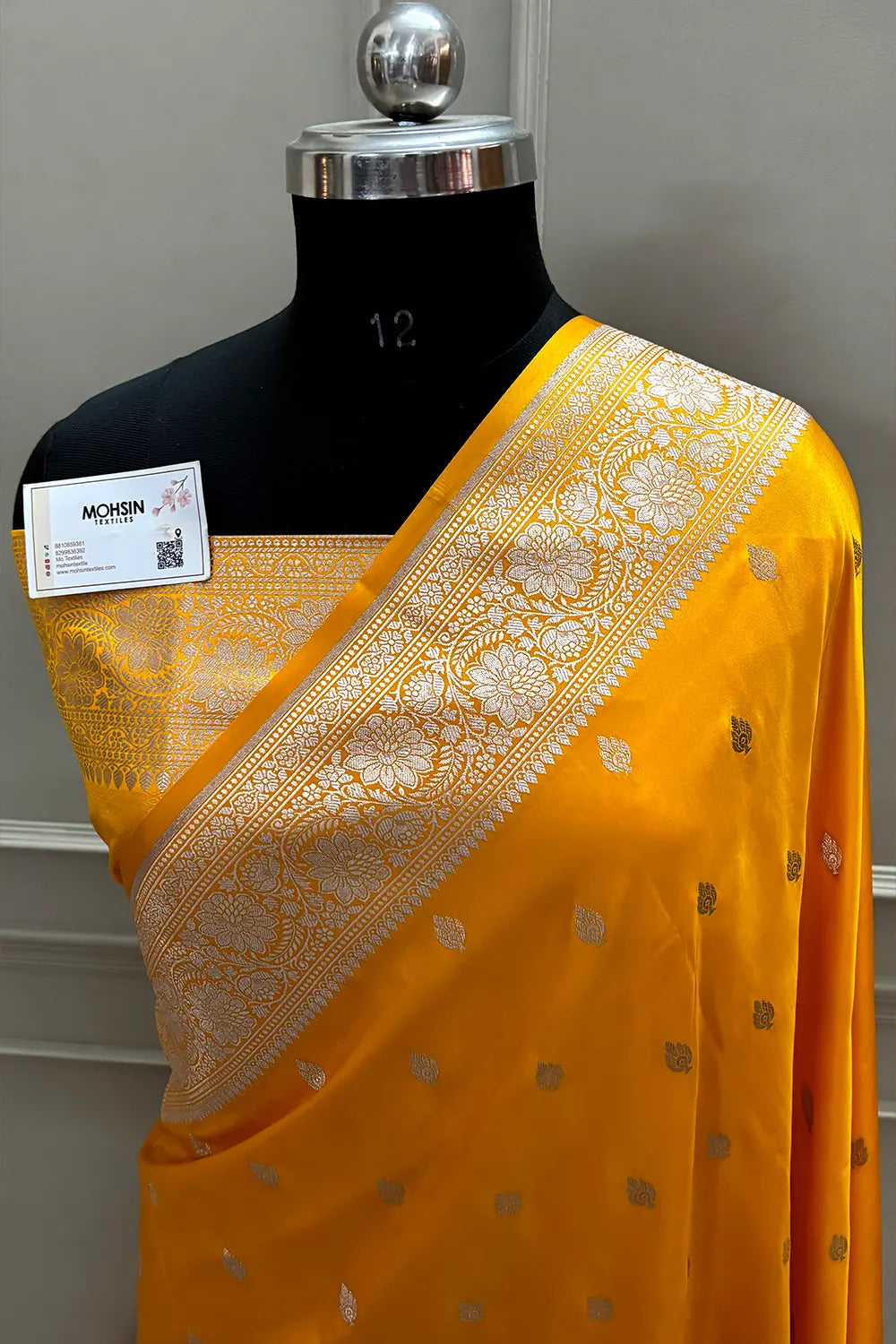 Yellow Mario Patti Katan Mashru Silk Banarasi Saree
