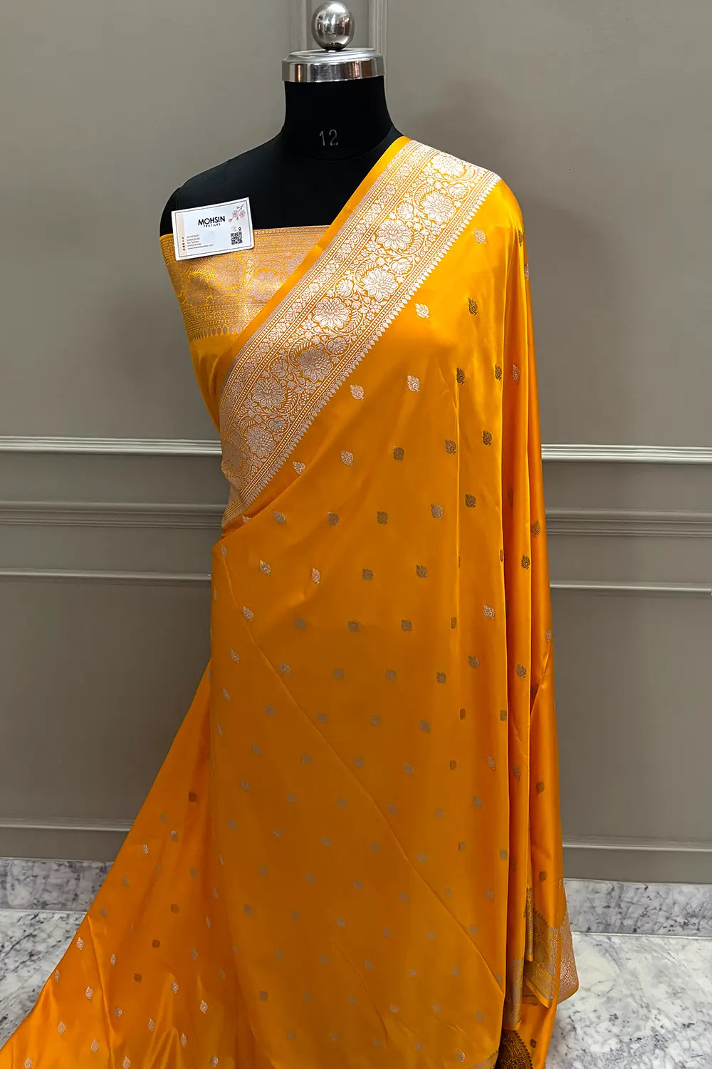 Yellow Mario Patti Katan Mashru Silk Banarasi Saree