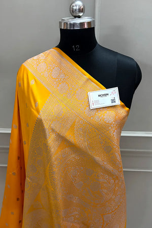 Yellow Mario Patti Katan Mashru Silk Banarasi Saree