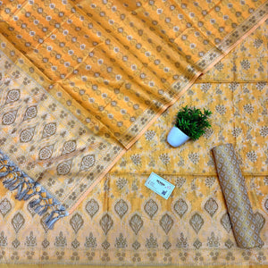Yellow Mogambo Jaal Cotton Silk Banarasi Suit