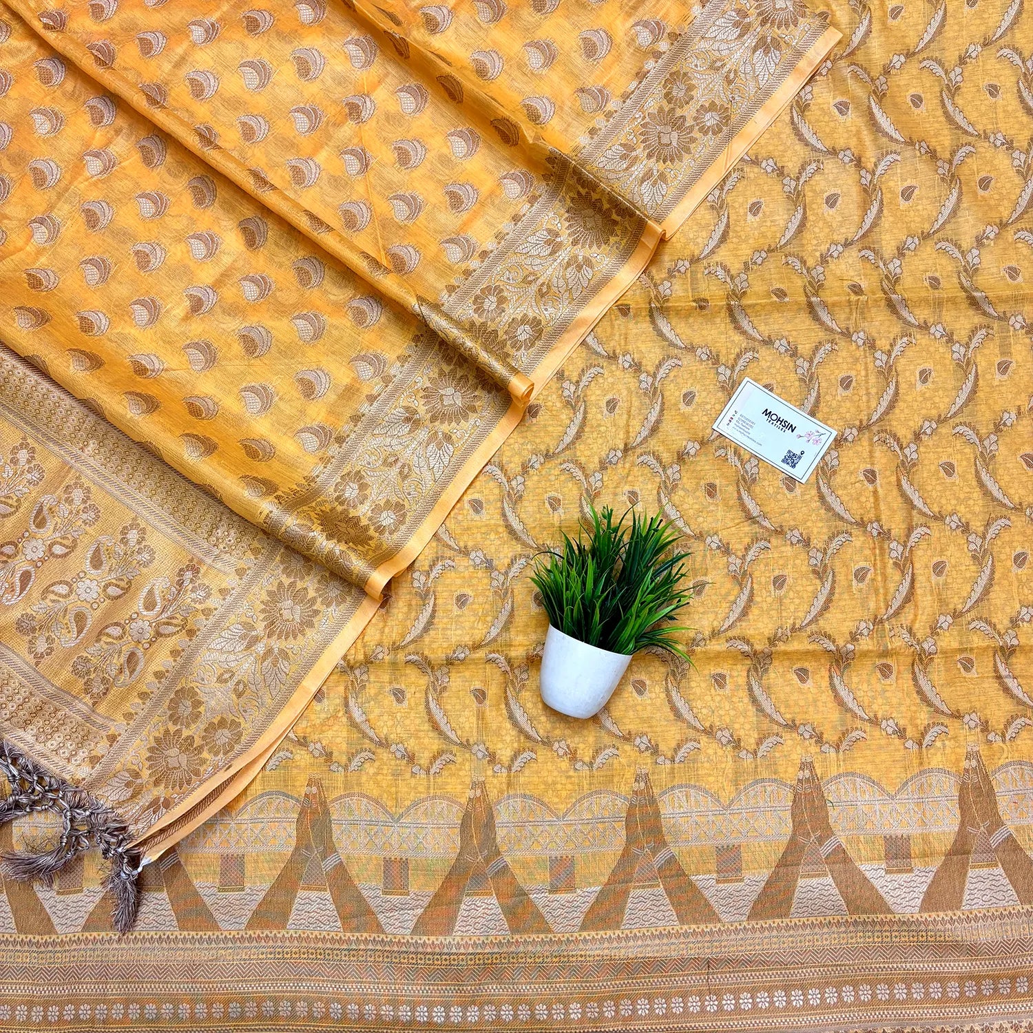 Yellow Namo Ghat Cotton Silk Banarasi Suit