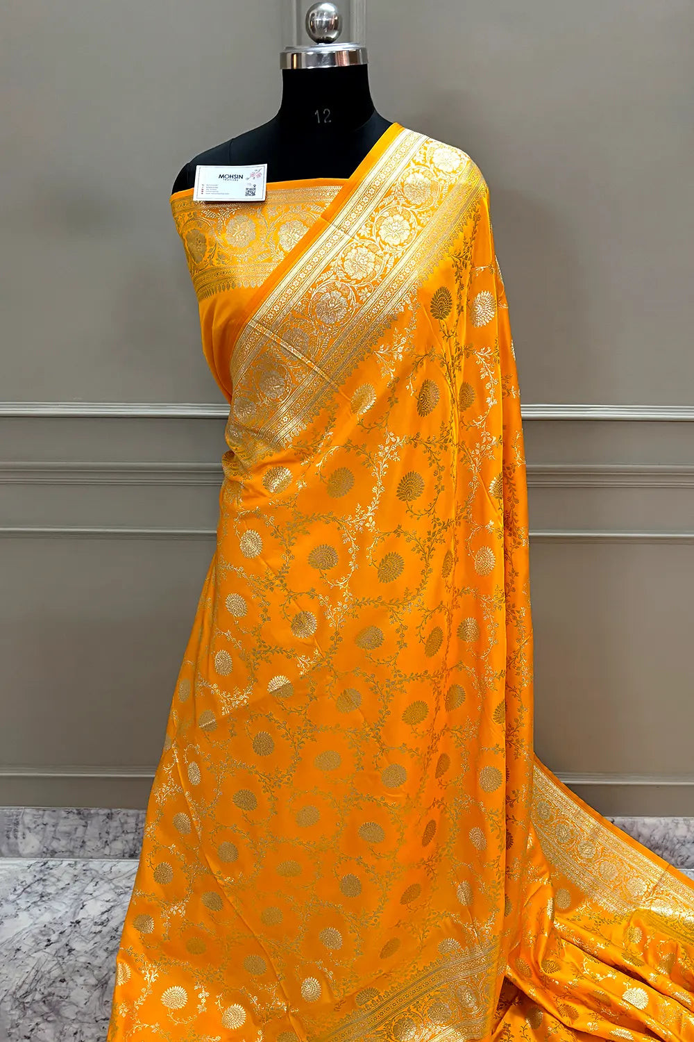 Yellow Pankhuri Jaal Katan Silk Banarasi Saree