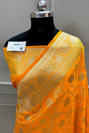 Yellow Pankhuri Jaal Katan Silk Banarasi Saree