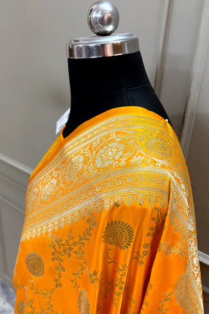 Yellow Pankhuri Jaal Katan Silk Banarasi Saree