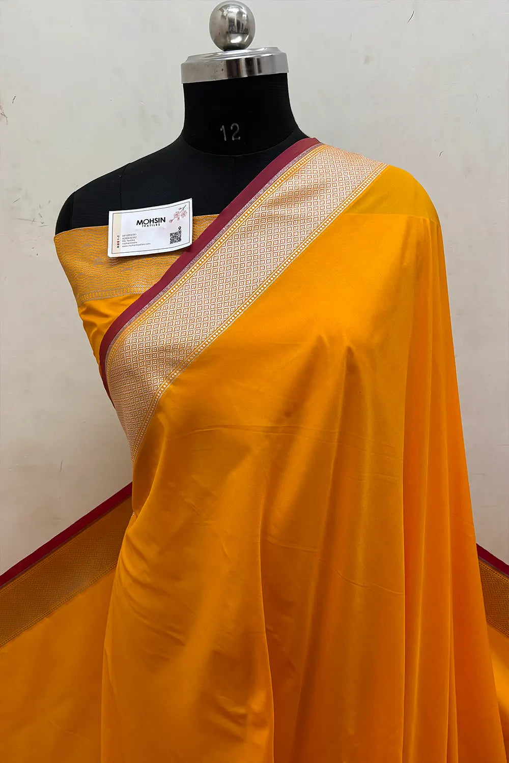 Yellow Plain Ghat Katan Silk Banarasi Saree