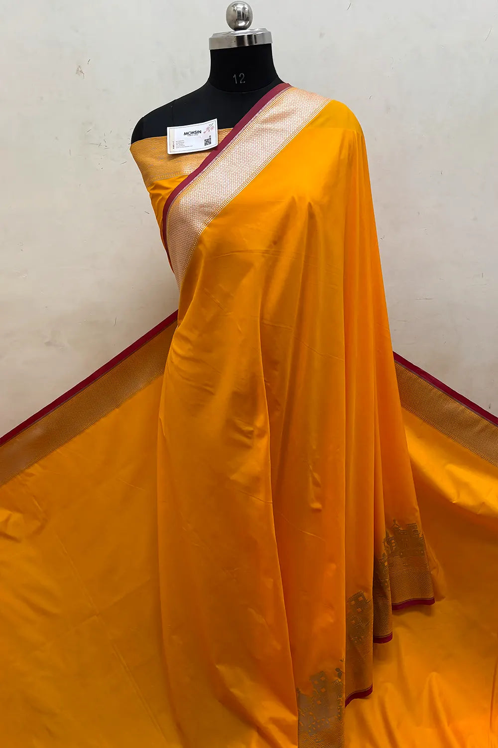 Yellow Plain Ghat Katan Silk Banarasi Saree