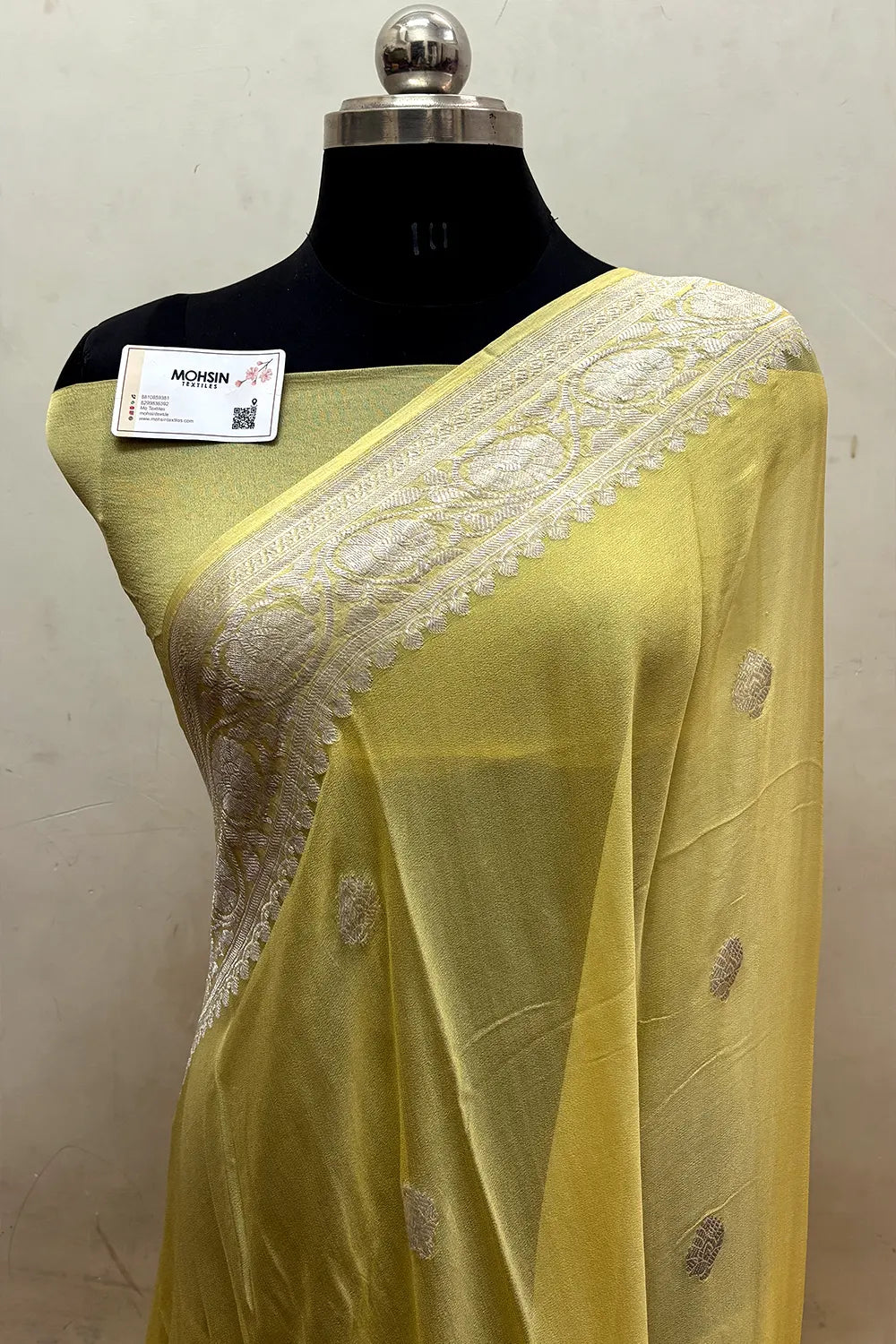 Yellow Pure Khaddi Georgette Silk Banarasi Saree