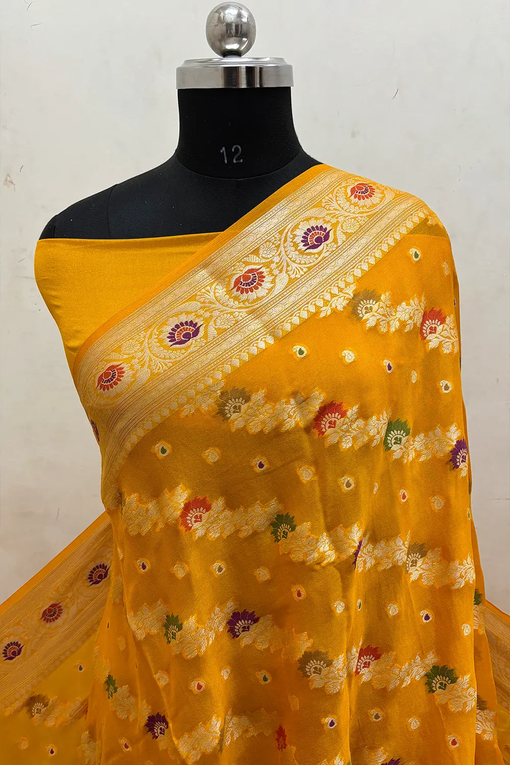 Yellow Pure Khaddi Georgette Silk Banarasi Saree