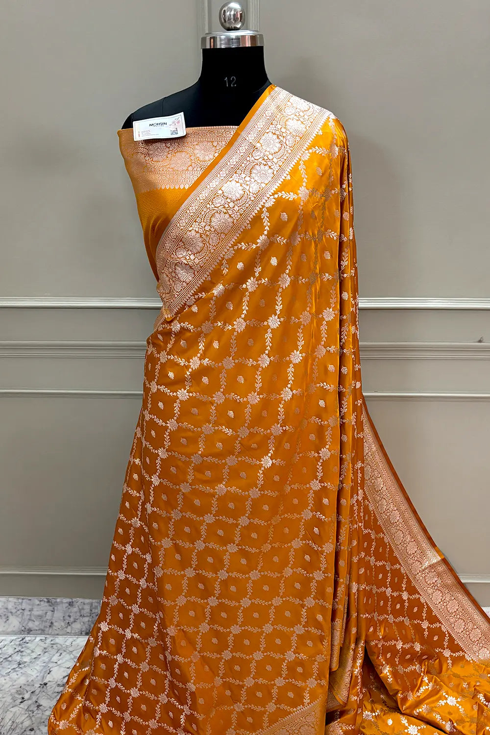 Yellow Qaidi Buti Katan Silk Banarasi Saree