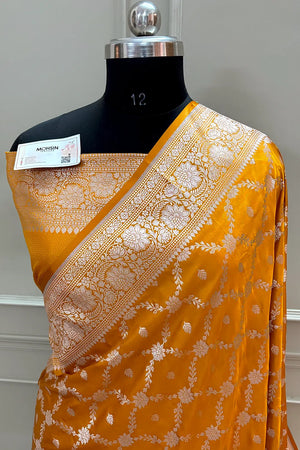 Yellow Qaidi Buti Katan Silk Banarasi Saree