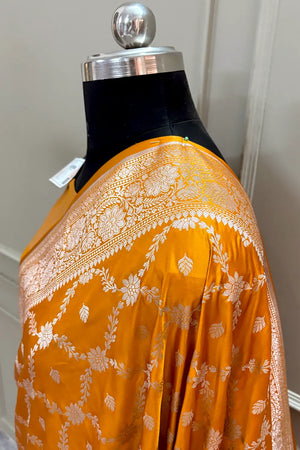 Yellow Qaidi Buti Katan Silk Banarasi Saree