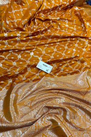 Yellow Qaidi Buti Katan Silk Banarasi Saree