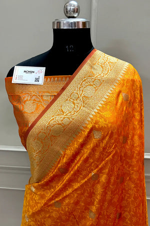 Yellow Resham Banarasi Silk Saree