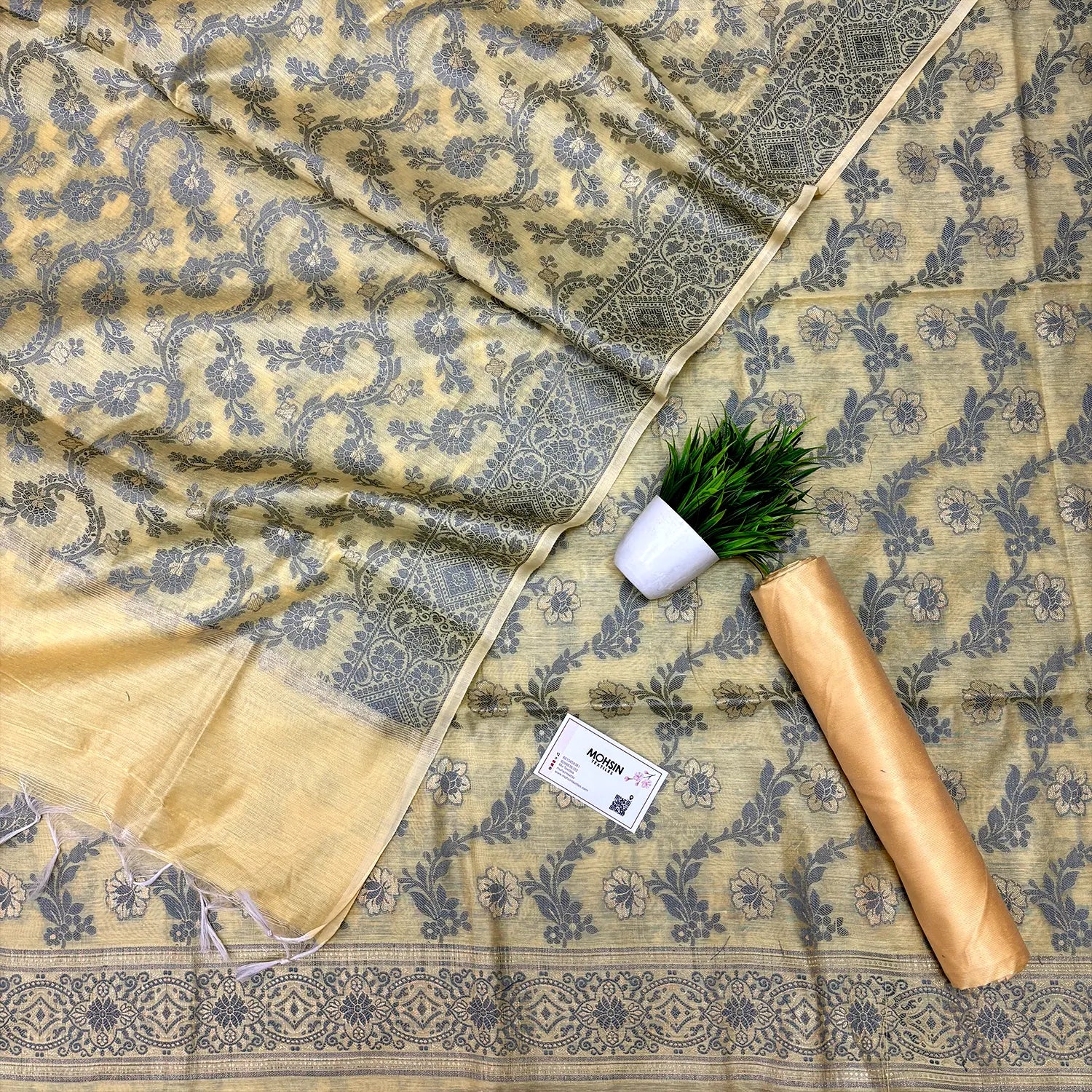 Yellow Resham Banarasi Silk Suit