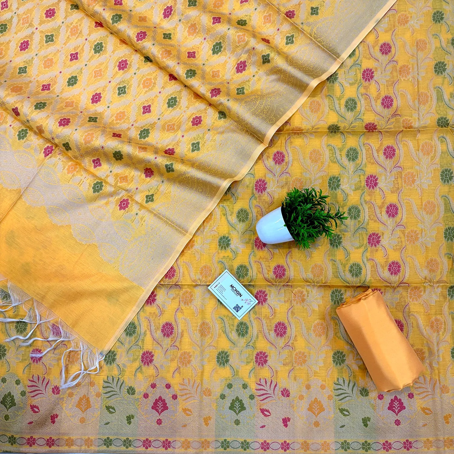 Yellow Resham Banarasi Silk Suit