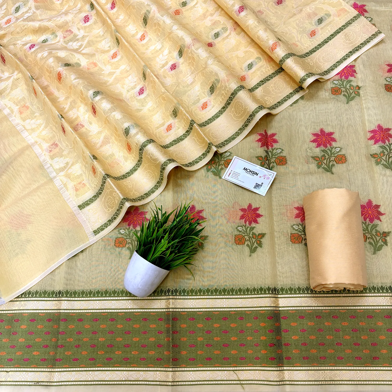 Yellow Resham Banarasi Silk Suit