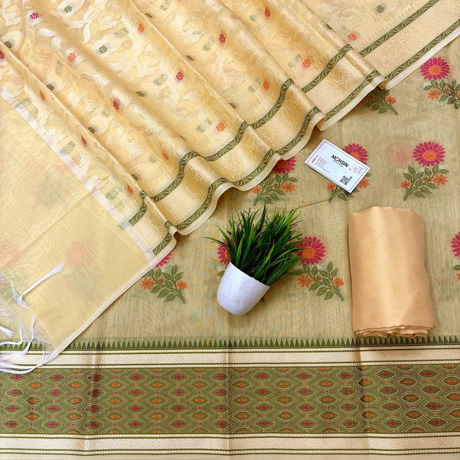 Yellow Resham Banarasi Silk Suit