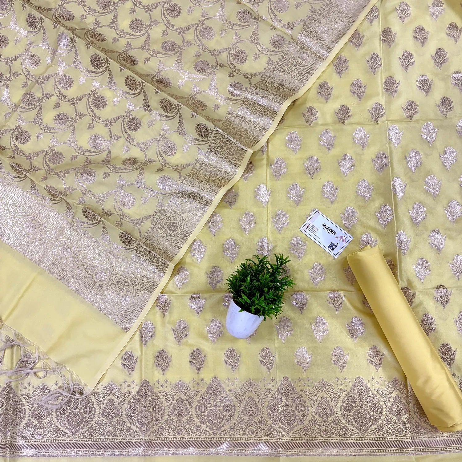 Yellow Singhasan Vilas Satin Silk Banarasi Suit