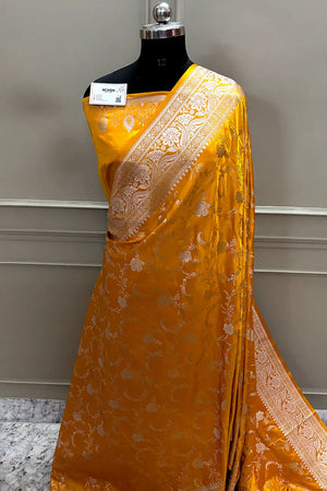 Yellow Suhani Jaal Katan Silk Banarasi Saree