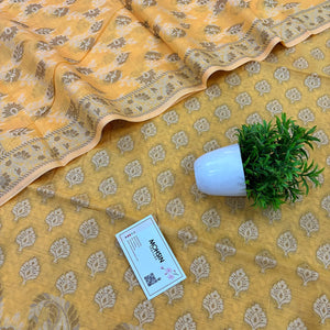 Yellow Surahi Tree Cotton Silk Banarasi Suit