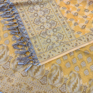 Yellow Surahi Tree Cotton Silk Banarasi Suit