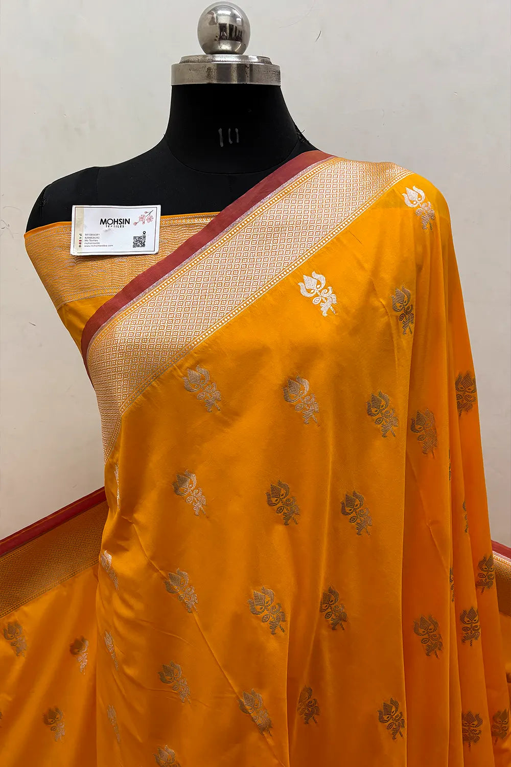 Yellow Trishul Ghat Katan Silk Banarasi Saree
