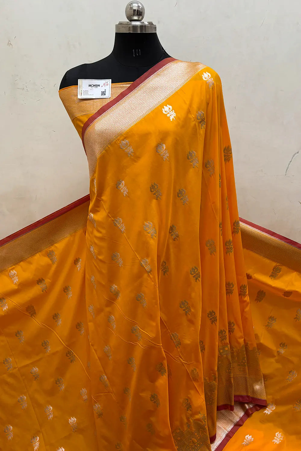 Yellow Trishul Ghat Katan Silk Banarasi Saree