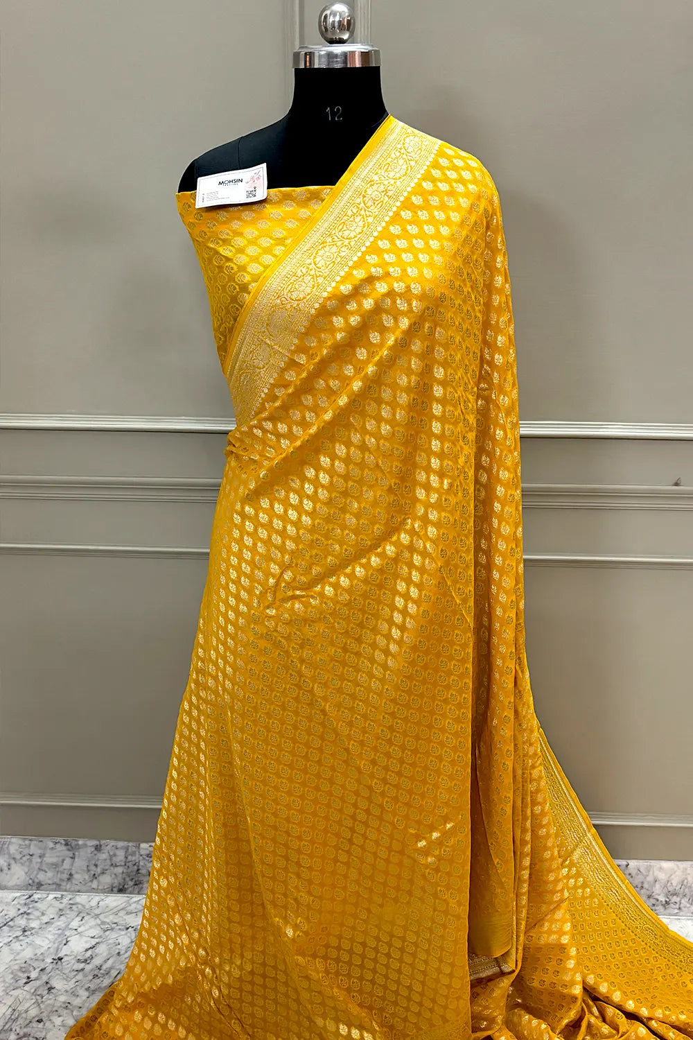 Yellow Zari Georgette Silk Banarasi Saree
