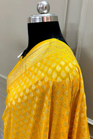 Yellow Zari Georgette Silk Banarasi Saree