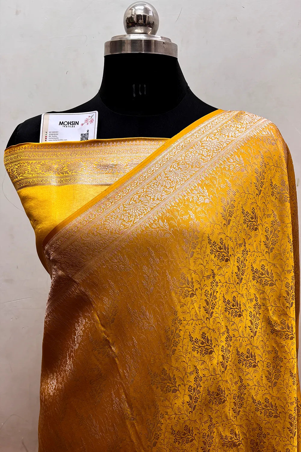 Yellow Zari Katan Jamdani Silk Banarasi Saree