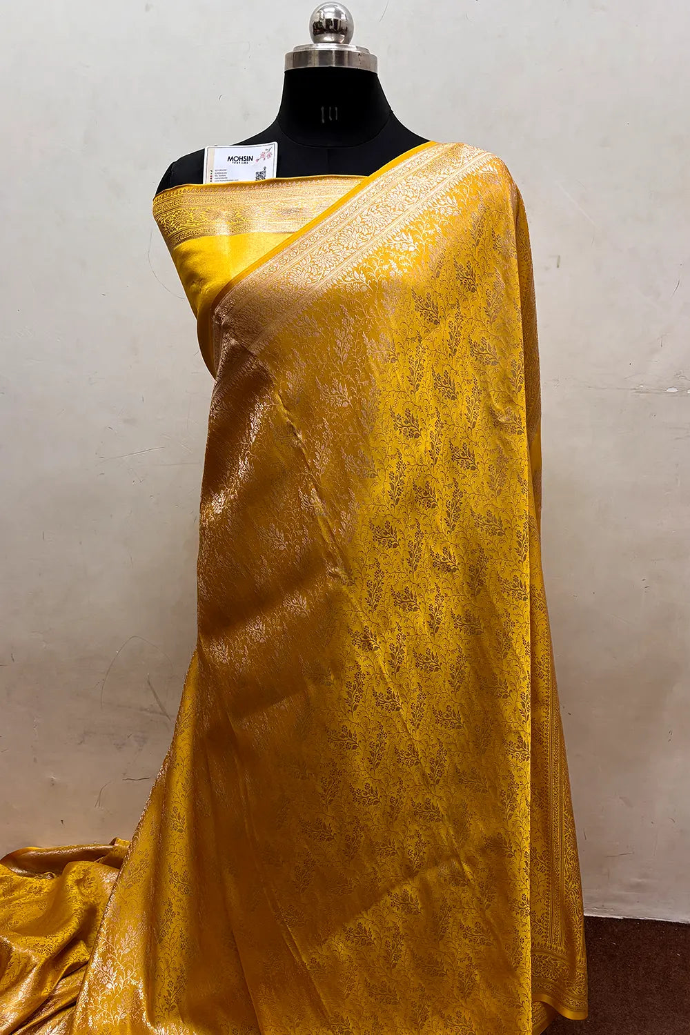 Yellow Zari Katan Jamdani Silk Banarasi Saree