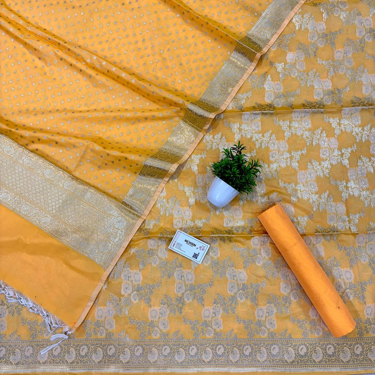 Yellow Zari Katan Silk Banarasi Suit