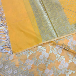 Yellow Zari Katan Silk Banarasi Suit