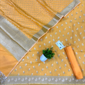 Yellow Zari Katan Silk Banarasi Suit