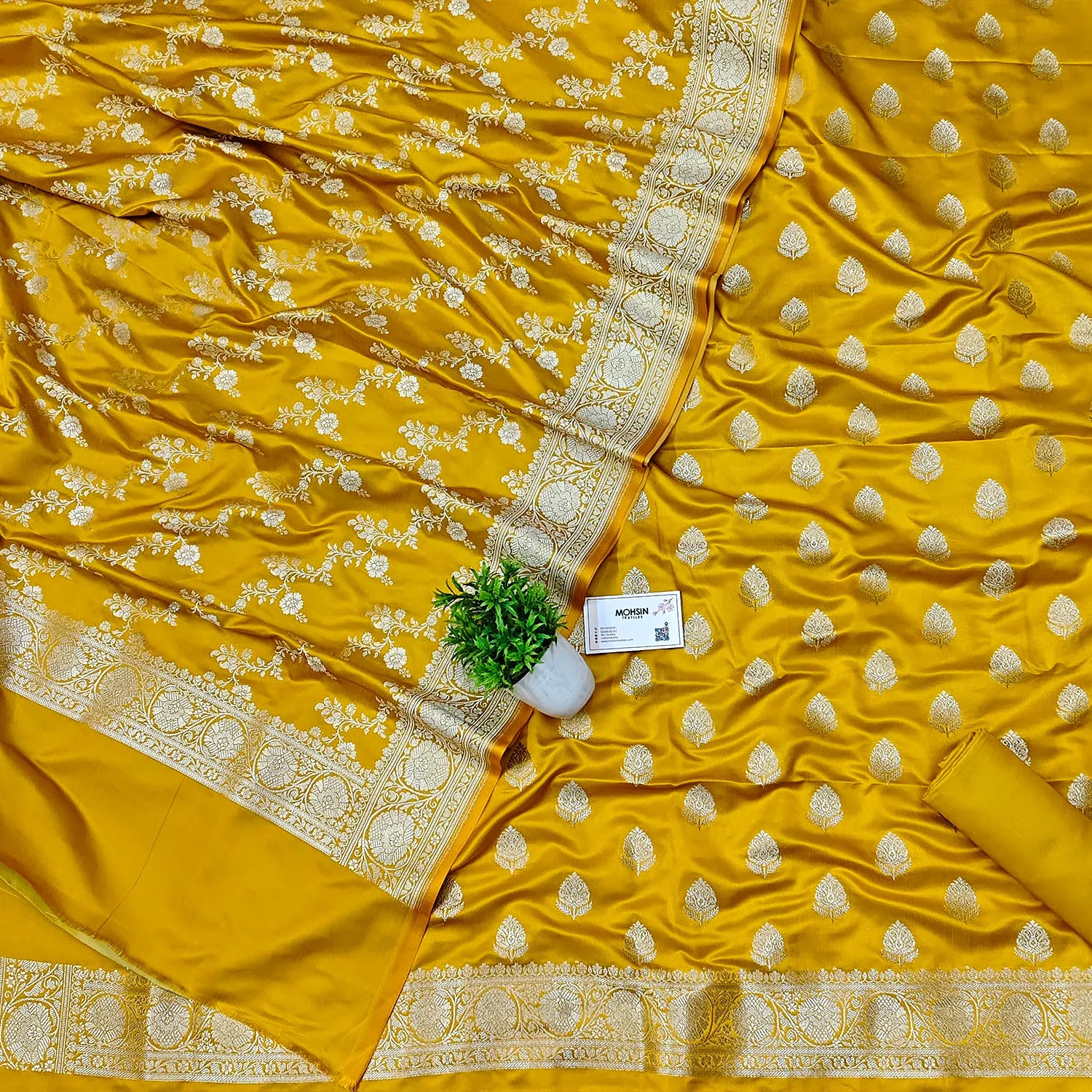 Yellow Zari Katan Silk Banarasi Suit