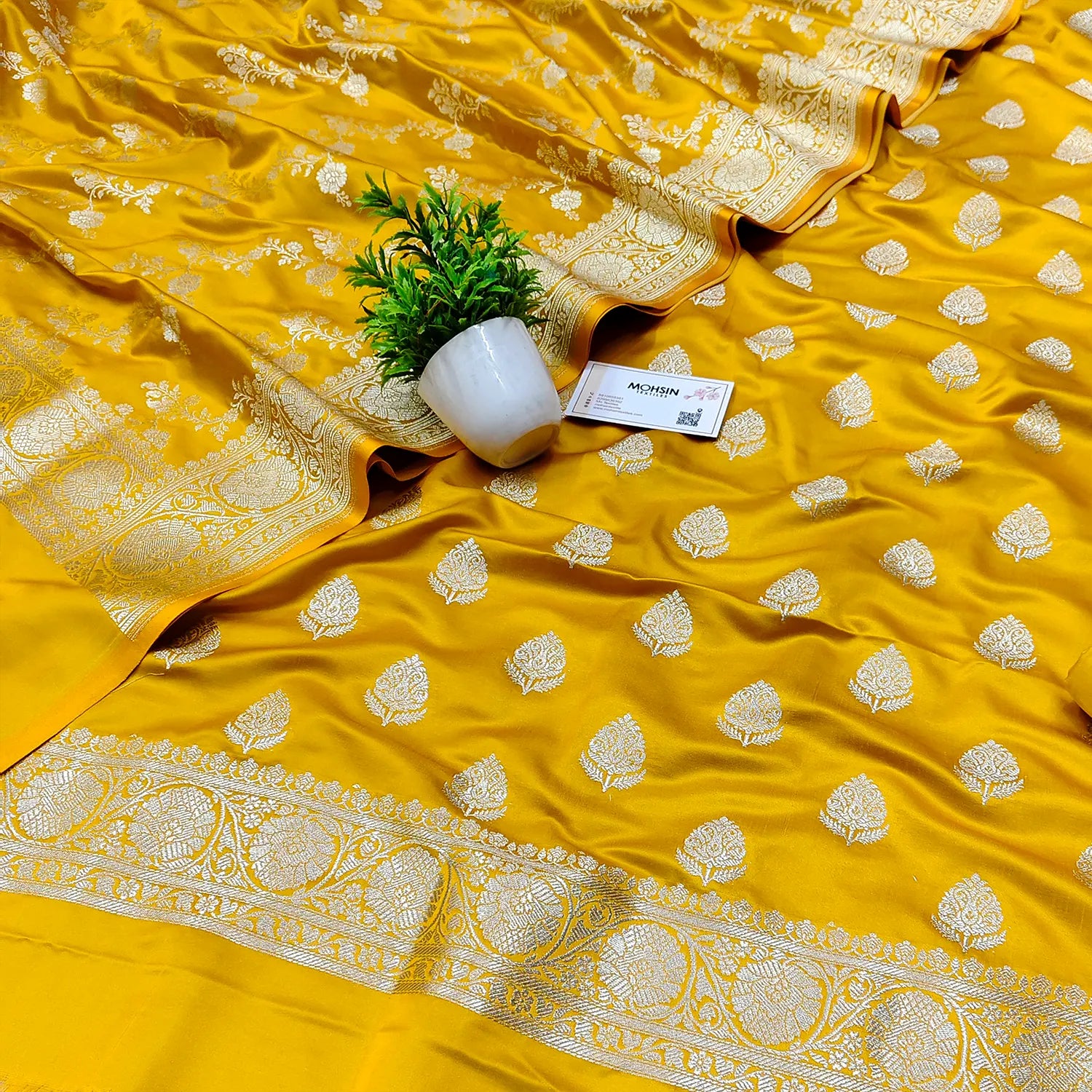Yellow Zari Katan Silk Banarasi Suit