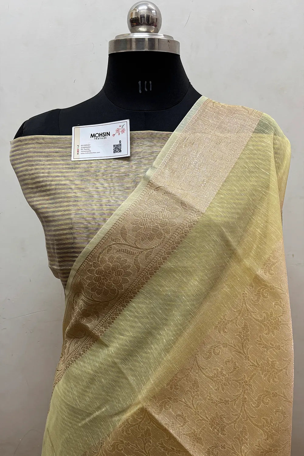 Yellow Zari Linen Silk Banarasi Saree