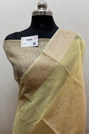 Yellow Zari Linen Silk Banarasi Saree