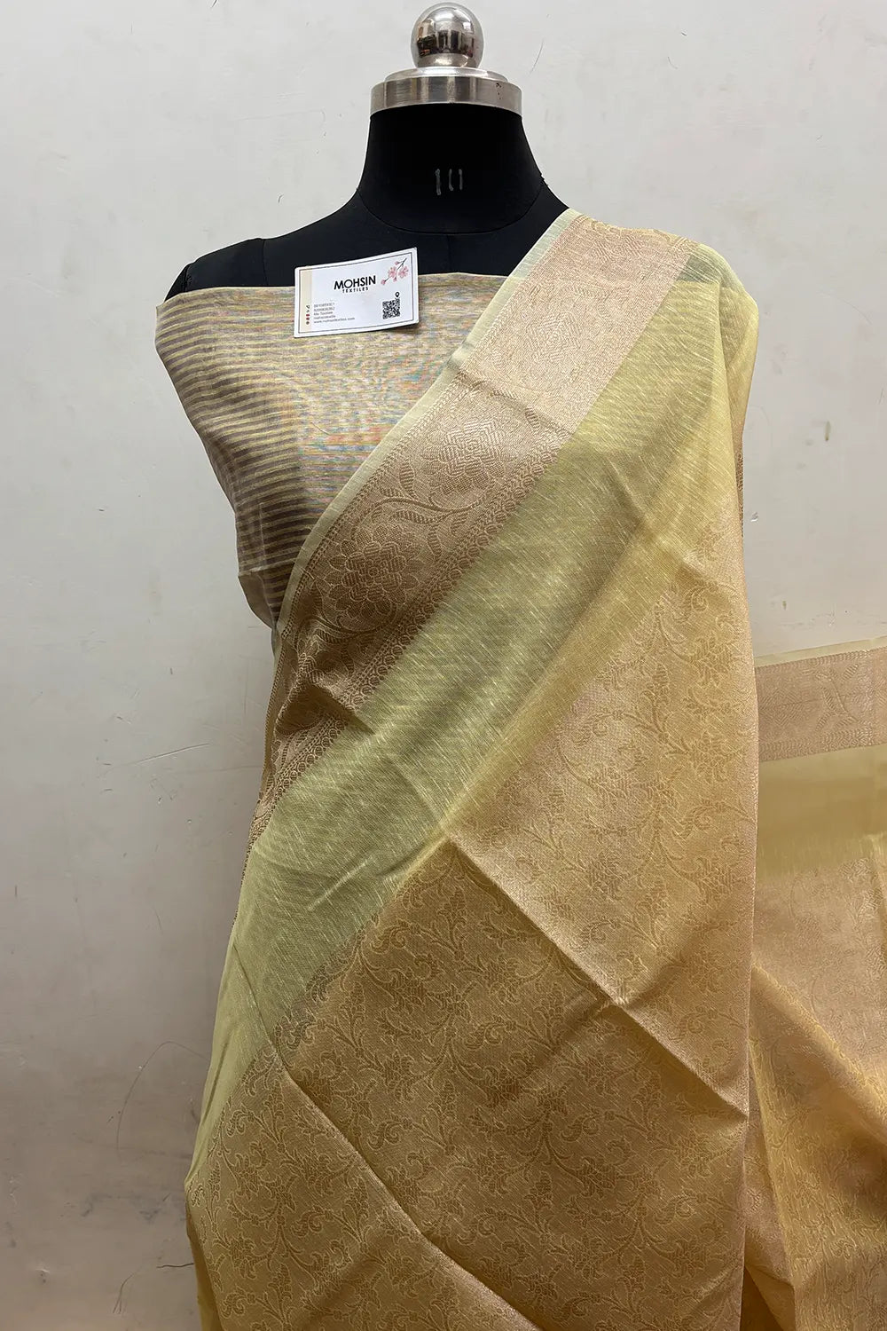 Yellow Zari Linen Silk Banarasi Saree