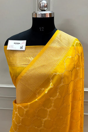 Yellow Zari Organza Silk Banarasi Saree