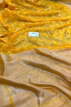 Yellow Zari Organza Silk Banarasi Saree