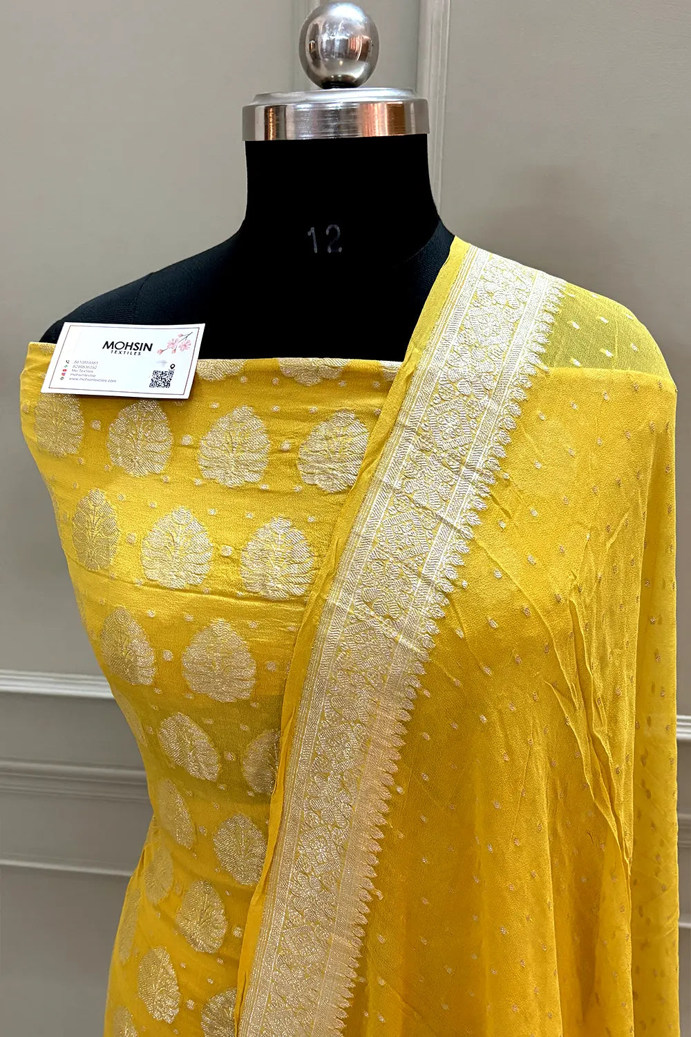 Yellow Zari Pure Georgette Silk Banarasi Suit